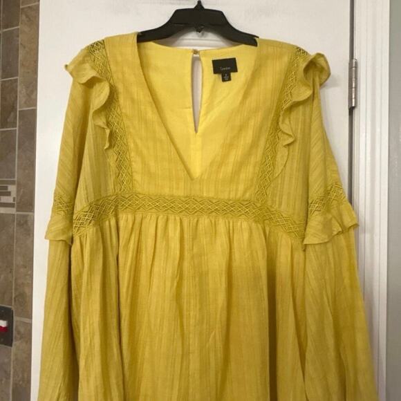 Lumiere Cotton Gold V Neck Puff Sleeve Ruffle Relaxed Fit Shorts Romper New Med - Picture 4 of 13